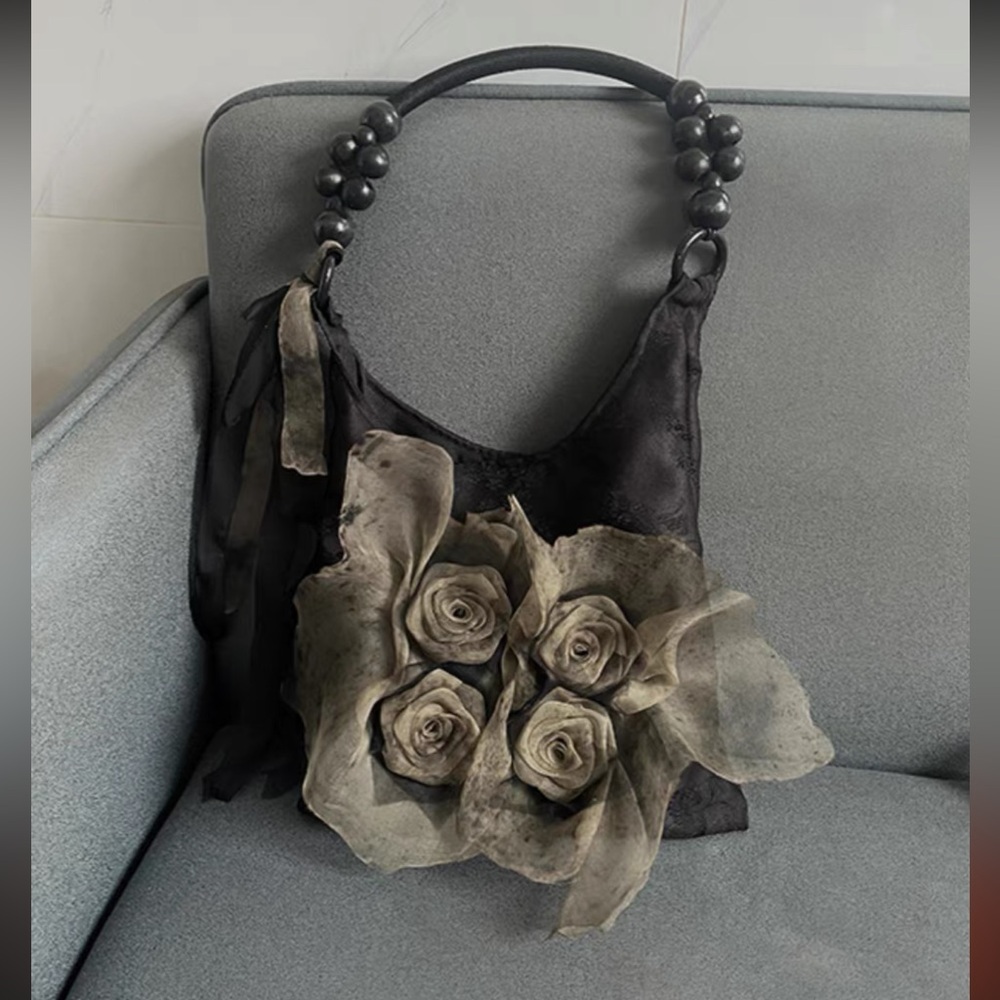 Black and grey handbag with rose detail #roses
